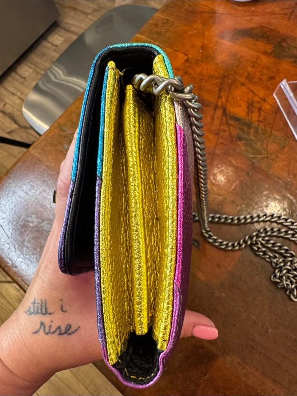 Kurt Geiger Iridescent Multicolor Chevron Chain Crossbody Bag